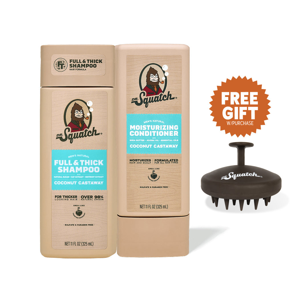 Dr. Squatch Hair Care Kit + Free Scalp Scrubber | Full & Thick Shampoo | Moisturizing Conditioner | Natural Products for Men - Utility Pick